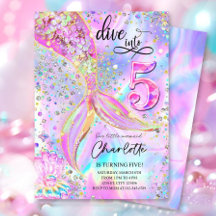 Dive into Five 5th Birthday Mermaid Invitation Edi