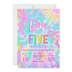 Dive Into Five 5th Birthday Pool Party  Invitation