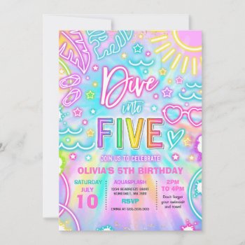 Dive Into Five 5th Birthday Pool Party  Invitation by PixelPerfectionParty at Zazzle