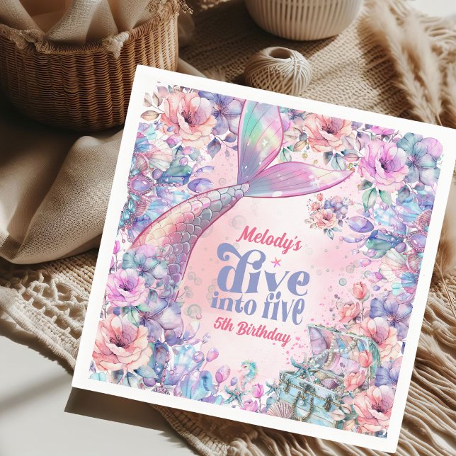 Dive into Five Flower Glitter Mermaid Tail  Napkins (Creator Uploaded)
