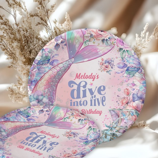 Dive into Five Flower Glitter Mermaid Tail  Paper Plates (Creator Uploaded)