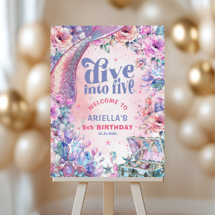 Dive into Five Flower Glitter Mermaid Tail Welcome Foam Board