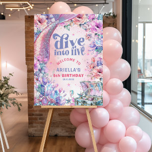 Dive into Five Flower Glitter Mermaid Tail Welcome Foam Board