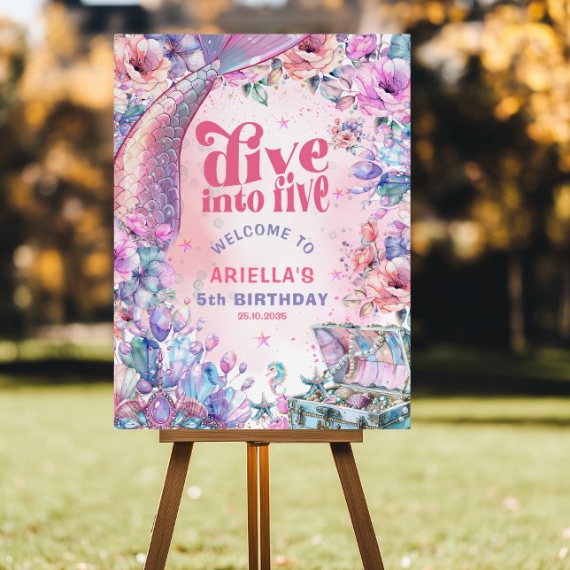 Dive into Five Flower Glitter Mermaid Tail Welcome Foam Board (Creator Uploaded)