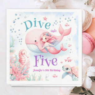 Dive Into Five! Girl Pink Mermaid 5th Birthday Napkins
