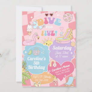 Dive into Five girl pool birthday invite. Invitation
