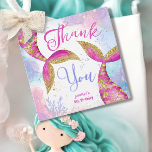 Dive into Five Girls Pink Mermaid 5th Birthday  Favor Tags