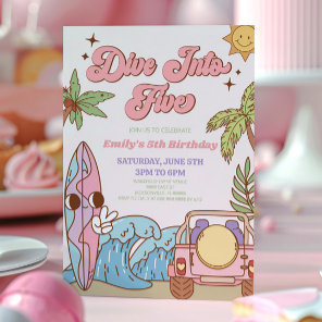 Dive Into Five Groovy Retro 5th Birthday Party Invitation