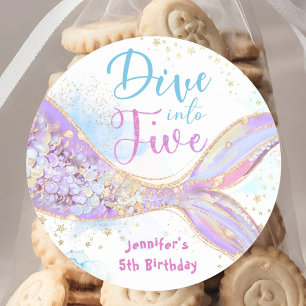 Dive into Five Mermaid 5th Birthday Dive into Five Classic Round Sticker