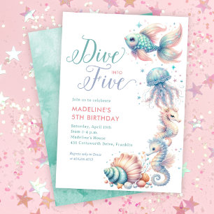 Dive Into Five Mermaid 5th Birthday Invitation