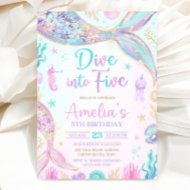 Dive into Five Mermaid 5th Birthday Invitation Sea