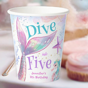 Dive into Five Mermaid 5th Birthday Paper Cups