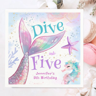 Dive into Five Mermaid 5th Birthday Paper Napkins