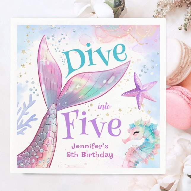 Dive into Five Mermaid 5th Birthday Paper Napkins (Creator Uploaded)