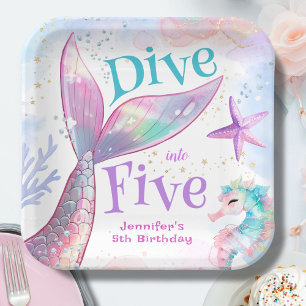 Dive into Five Mermaid 5th Birthday Paper Plates