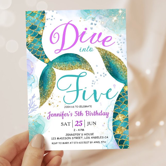 Dive into Five Mermaid 5th Birthday Party Invitation (Creator Uploaded)