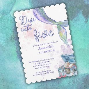 Dive Into Five Mermaid 5th Birthday Party Invitation