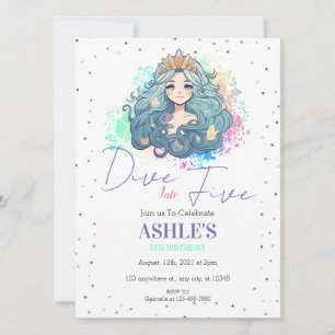 Dive Into Five Mermaid 5th Birthday Party Invitation