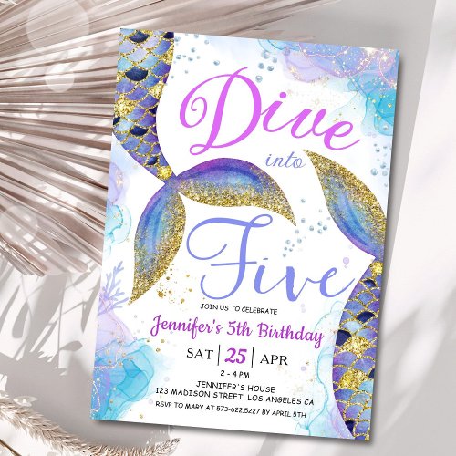Dive into Five Mermaid 5th Birthday Party Invite