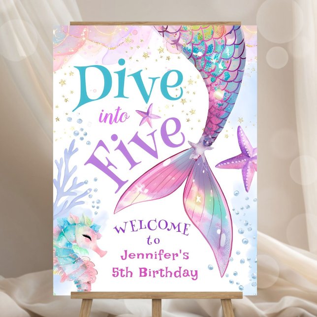 Dive into Five Mermaid 5th Birthday Welcome Sign (Creator Uploaded)