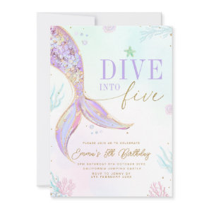 Dive into Five Mermaid Birthday Invitation Editabl