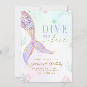 Dive into Five Mermaid Birthday Invitation Editabl