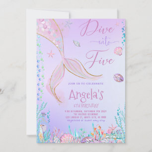 Dive Into Five Mermaid Birthday Party Invitation