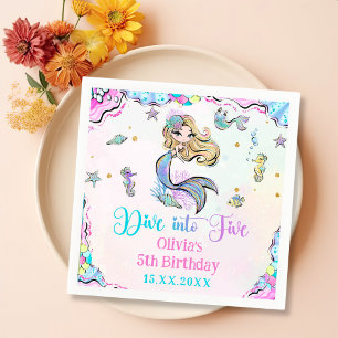 Dive Into Five Mermaid Girl 5th Birthday Party  Napkins