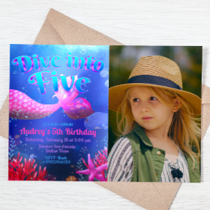 Dive into Five - Mermaid with Photo Landscape Invitation