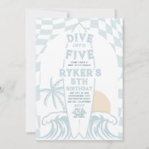 Dive Into Five Modern Surf Surfboard 5th Birthday  Invitation