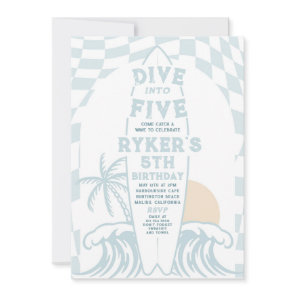 Dive Into Five Modern Surf Surfboard 5th Birthday  Invitation