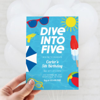 Dive into Five Pool 5th Birthday Invitation