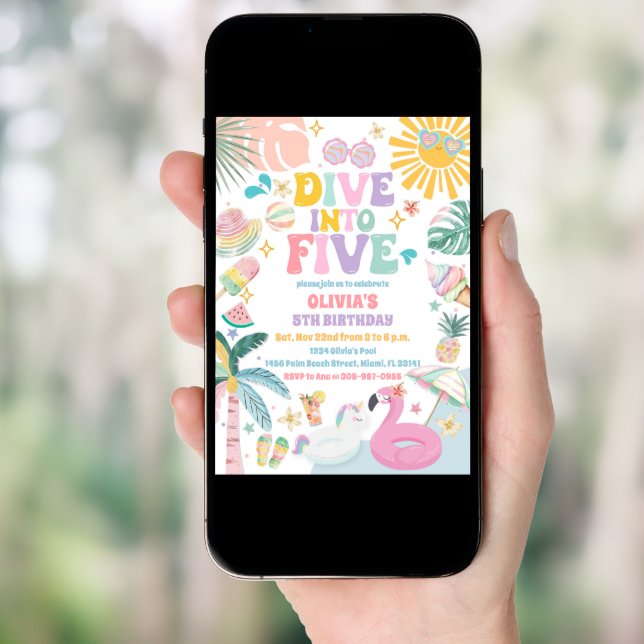 Dive Into Five Pool Party Invitation (Front Digital)