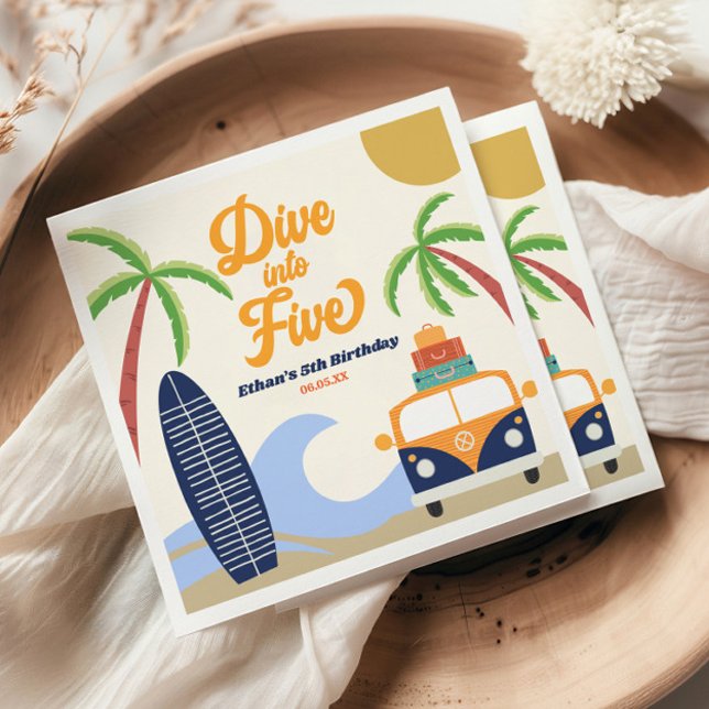 Dive Into Five Surf Blue 5th Birthday Party Napki Napkins (Creator Uploaded)