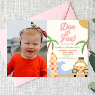 Dive Into Five Surf Picture 5th Birthday Party Invitation