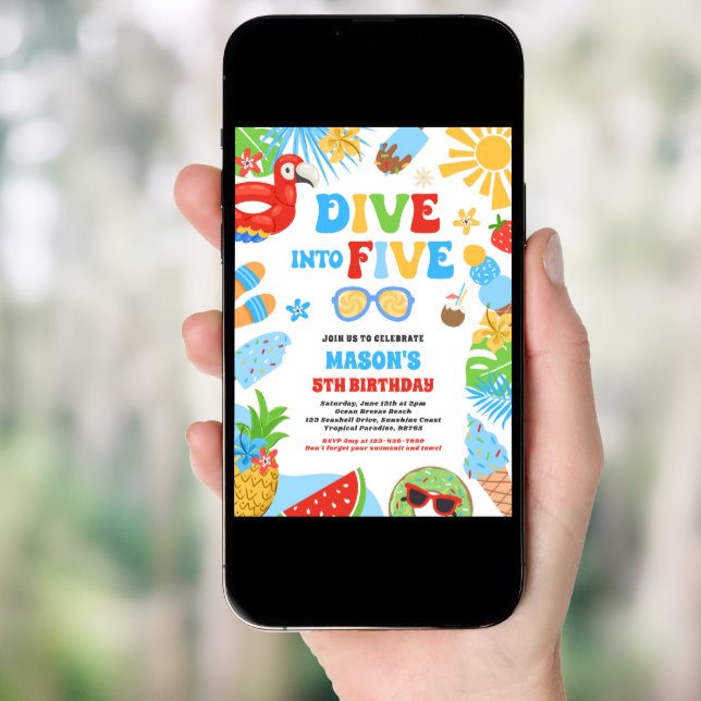 Dive Into Five Tropical Beach 5th Birthday Party Invitation (Front Digital)