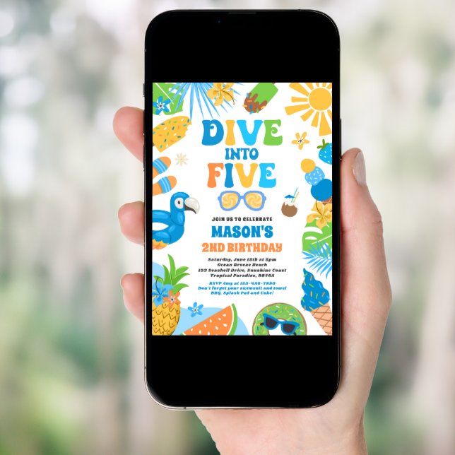 Dive Into Five Tropical Beach 5th Birthday Party Invitation (Front Digital)