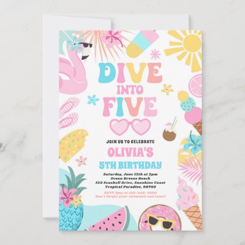 Dive Into Five Tropical Beach 5th Birthday Party Invitation