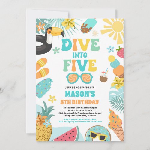 Dive Into Five Tropical Beach 5th Birthday Party Invitation