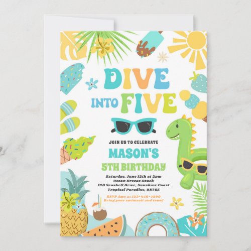 Dive Into Five Tropical Beach 5th Birthday Party Invitation