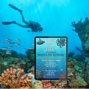 Dive Into Five, Under the Sea Blue birthday party Invitation