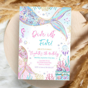 Dive Into Five Under the Sea Mermaid Girl Birthday Invitation