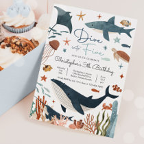 Dive Into Five Under The Sea Shark Birthday Party Invitation