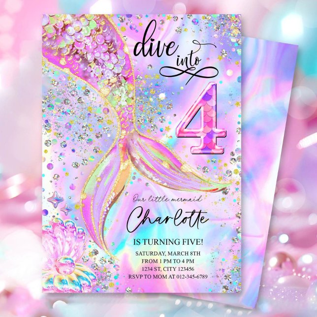 Dive into Four 4th Birthday Mermaid Invitation Edi (Creator Uploaded)