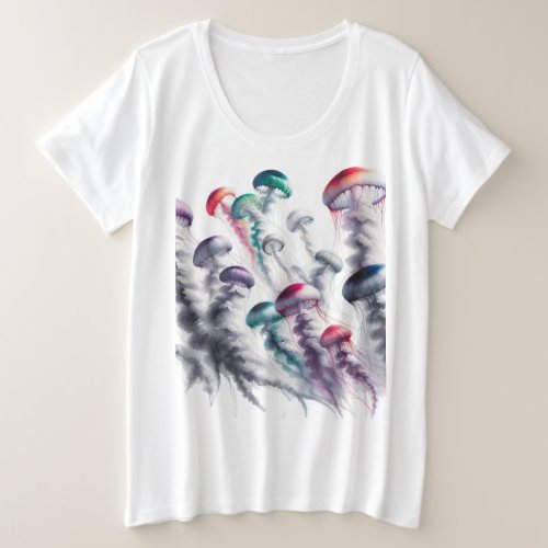 Dive into Jellyfish Bloom Plus Size T_Shirt