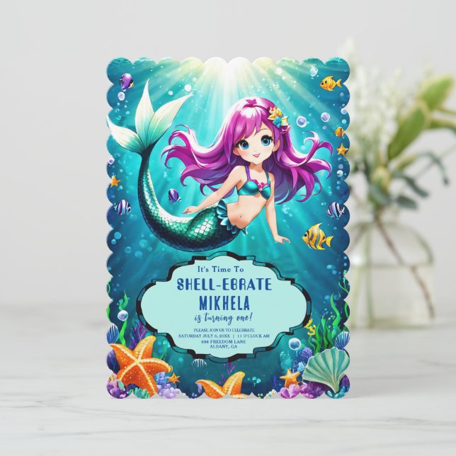 Dive into Mermaid Magic: Make Splash with Birthday Invitation (Standing Front)