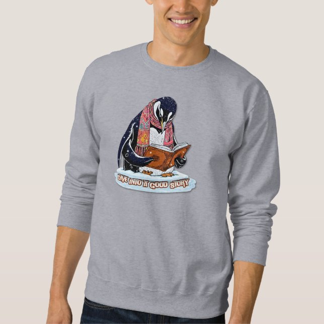 Dive Into Stories Cute Penguin Winter Sweatshirt (Front)