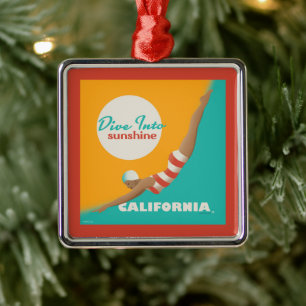 Dive Into Sunshine California Metal Ornament