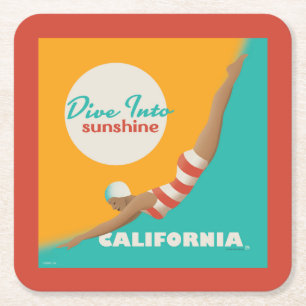 Dive Into Sunshine California Square Paper Coaster
