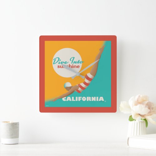 Dive Into Sunshine  California Square Wall Clock